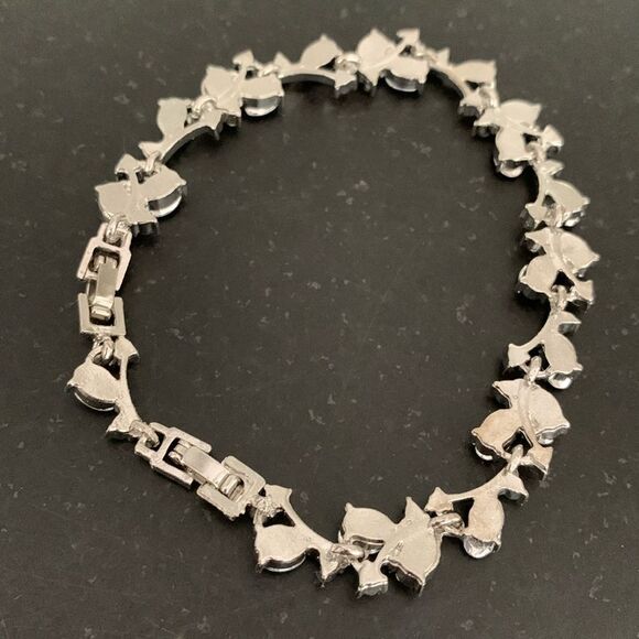 Something Blue Vine & Leaf Bridal Bracelet with CZ Crystals in Silver Tone Metal - Picture 6 of 8